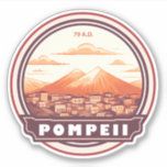 Pompeï ruïnes Italië Travel Art Badge Sticker<br><div class="desc">Pompeï vectorillustratie. Ooit een bloeiende en verfijnde Romeinse stad,  werd Pompeii begraven onder meters as en puimsteen na de catastrofale uitbarsting van de Vesuvius in 79 na Christus.</div>