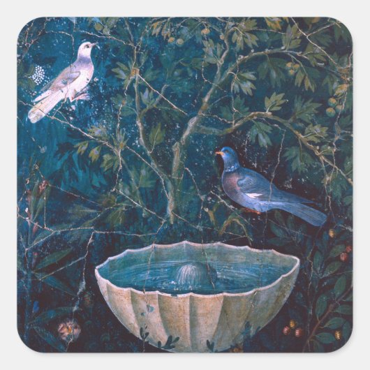 POMPEII-COLLECTIE / DOVES IN DE GARDEN VIERKANTE STICKER (Voorkant)