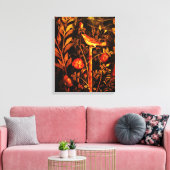 POMPEII COLLECTIE NIGHTINGALE MET ROZEN, rood Canvas Afdruk (Insitu (Woonkamer))