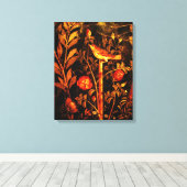 POMPEII COLLECTIE NIGHTINGALE MET ROZEN, rood Canvas Afdruk (Insitu (Houten vloer))