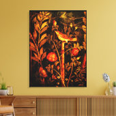 POMPEII COLLECTIE NIGHTINGALE MET ROZEN, rood Canvas Afdruk (Insitu (Woonkamer))
