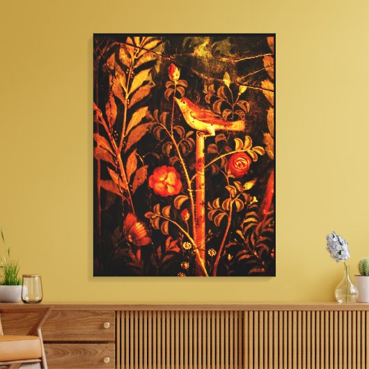 POMPEII COLLECTIE NIGHTINGALE MET ROZEN, rood Canvas Afdruk (Insitu (Woonkamer))