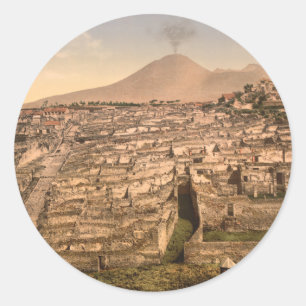 Pompeii en de berg Vesivius, Campanië, Italië Ronde Sticker