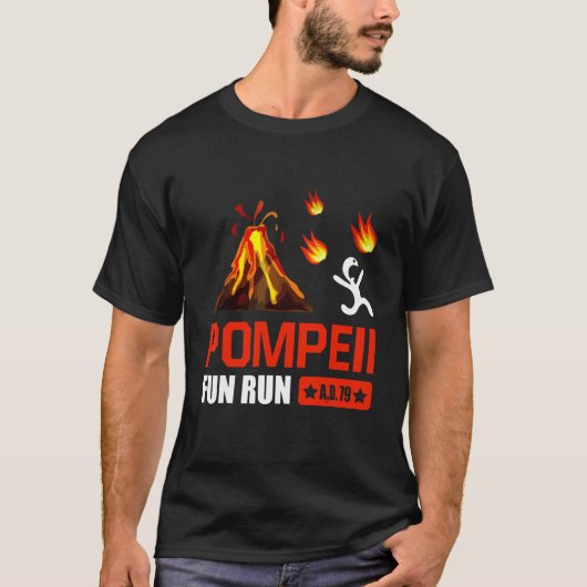 Pompeii Fun run 79 ad Funny Volcano aan het draaie T-shirt (Voorkant)