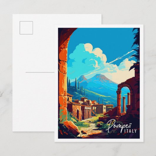 Pompeii Italië vintage reisillustratie Briefkaart (Voorkant / Achterkant)