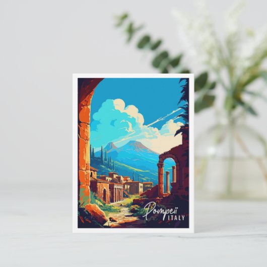 Pompeii Italië vintage reisillustratie Briefkaart (Staand voorkant)