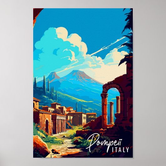 Pompeii Italië vintage reisillustratie Poster (Voorkant)