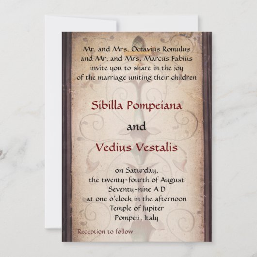 Pompeii-themed Wedding Invitation Kaart (Voorkant)