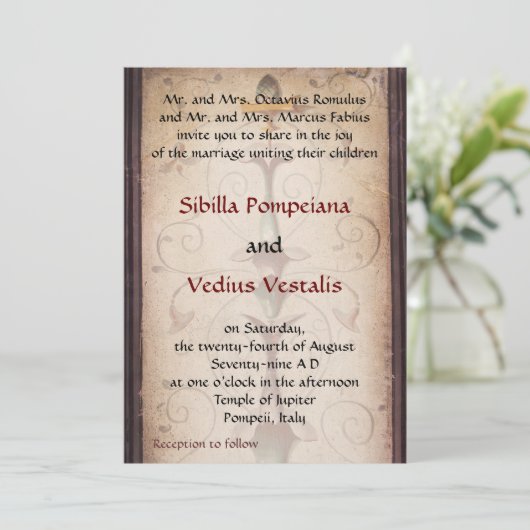 Pompeii-themed Wedding Invitation Kaart (Staand voorkant)