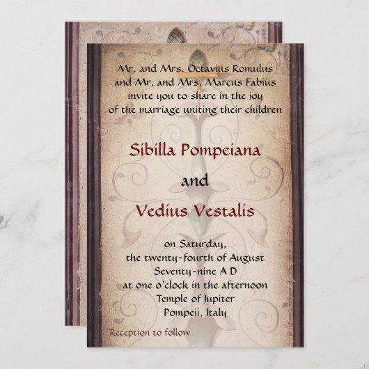 Pompeii-themed Wedding Invitation Kaart (Voorkant / Achterkant)