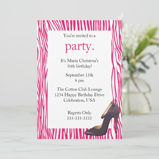 Pompen en Zebra Nachtelijke Uitnodiging (Roze) (Staand voorkant)