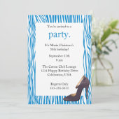 Pompen en Zebra Uitnodiging nacht (blauw) (Staand voorkant)