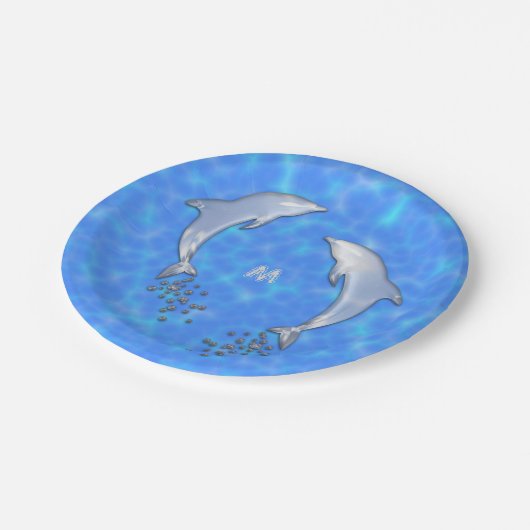 Pompende blauwe dolfijn met monogram papieren bordje (Gekanteld)