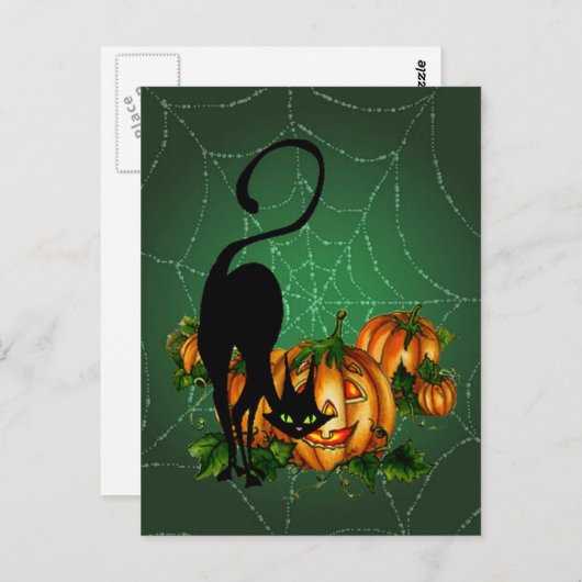 POMPKIN PATCH, ZWARTE CAT EN WEB, DOOR SHARON SHAR BRIEFKAART (Voorkant / Achterkant)