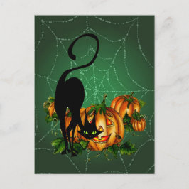 POMPKIN PATCH, ZWARTE CAT EN WEB, DOOR SHARON SHAR BRIEFKAART