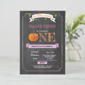 Pompoen 1e 1e 1e Verjaardagsfeest Chalk Uitnodigen Kaart (Staand voorkant)