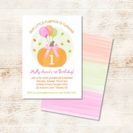 Pompoen 1e Herfst Eerste Verjaardag Meisje Feest Kaart