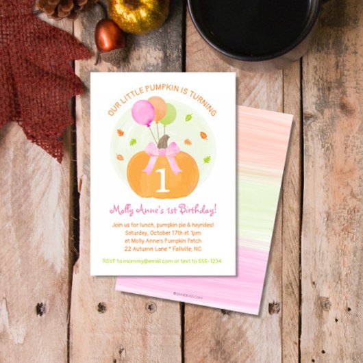 Pompoen 1e Herfst Eerste Verjaardag Meisje Feest Kaart