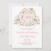 Pompoen 1e verjaardag Blush Roze florale Roos Gold Kaart (Voorkant)