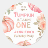 Pompoen 1e verjaardag Bold Roze Meisje Bloemenfees Ronde Sticker (Voorkant)