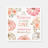 Pompoen 1e verjaardag Bold Roze Meisje Bloempapier Servet (Voorkant)