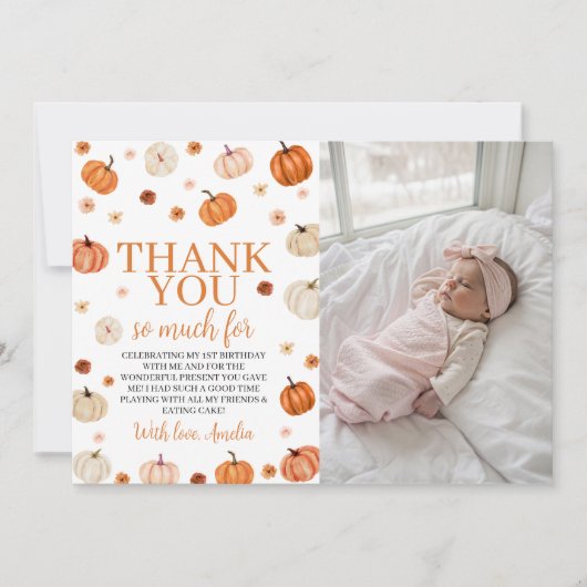 Pompoen 1e verjaardag foto Dank u kaart (Voorkant)