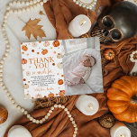 Pompoen 1e verjaardag foto Dank u kaart<br><div class="desc">Vier de eerste verjaardag van je baby met deze schattige foto met pompoenthema-bedankkaart. Met waterverf pompoenen, herfstbloemen en ruimte voor de foto van uw kind, is dit op herfst geïnspireerde ontwerp ideaal om dankbaarheid te uiten aan vrienden en familie. Ideaal voor de eerste verjaardagsfeestjes van meisjes of jongens met een...</div>