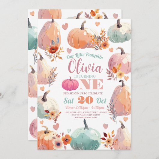 Pompoen 1e Verjaardag Kleine Pastel Herfst Herfst Kaart (Voorkant / Achterkant)