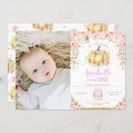 Pompoen 1e Verjaardag Kleine Pompoen Party Foto Kaart