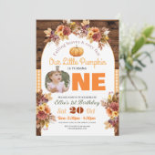 Pompoen 1e Verjaardag Little Photo One Autumn Herf Kaart (Staand voorkant)