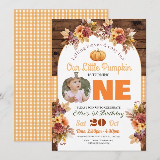Pompoen 1e Verjaardag Little Photo One Autumn Herf Kaart (Voorkant / Achterkant)