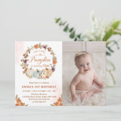 Pompoen 1e Verjaardag Sinaasappel Bloemenfeest Kaart (Staand voorkant)