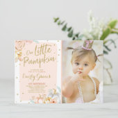 Pompoen 1e verjaardag Uitnodiging Blush Pink Gold (Staand voorkant)