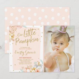 Pompoen 1e verjaardag Uitnodiging Blush Pink Gold