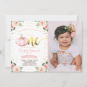 Pompoen 1e verjaardag Uitnodiging Blush Pink Gold (Voorkant)