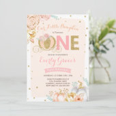 Pompoen 1e verjaardag Uitnodiging Blush Pink Gold (Staand voorkant)