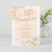 Pompoen 1e verjaardag Uitnodiging Blush Pink Gold (Staand voorkant)