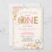Pompoen 1e Verjaardag Uitnodiging Rustic Pink Gold (Voorkant)