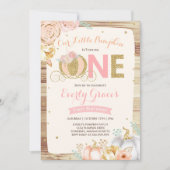 Pompoen 1e Verjaardag Uitnodiging Rustic Pink Gold (Voorkant)