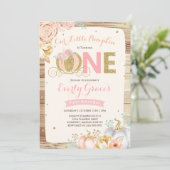 Pompoen 1e Verjaardag Uitnodiging Rustic Pink Gold (Staand voorkant)