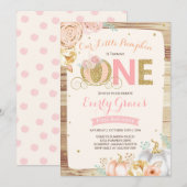 Pompoen 1e Verjaardag Uitnodiging Rustic Pink Gold (Voorkant / Achterkant)