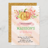 Pompoen 1e verjaardag uitnodigingskaart kaart (Voorkant / Achterkant)