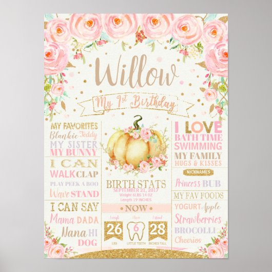 Pompoen 1e verjaardag van de Mijlpalen van de gebo Poster (Voorkant)