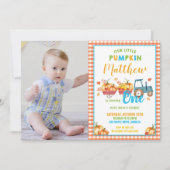 Pompoen 1e verjaardagsfeest Oogst Truck Boy Foto Kaart (Voorkant)