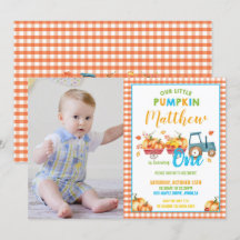 Pompoen 1e verjaardagsfeest Oogst Truck Boy Foto