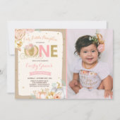 Pompoen 1e verjaardagsuitnodiging Rustic Roze Goud Kaart (Voorkant)