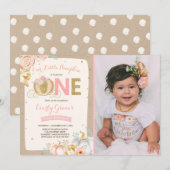 Pompoen 1e verjaardagsuitnodiging Rustic Roze Goud Kaart (Voorkant / Achterkant)