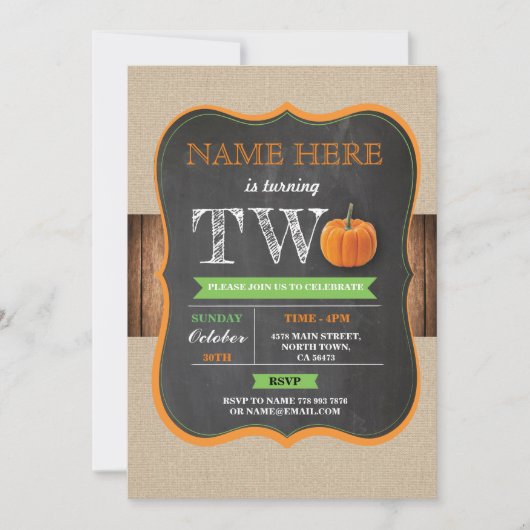 Pompoen 2e 2 Twee Verjaardag Party Jongen Meisje U Kaart (Voorkant)