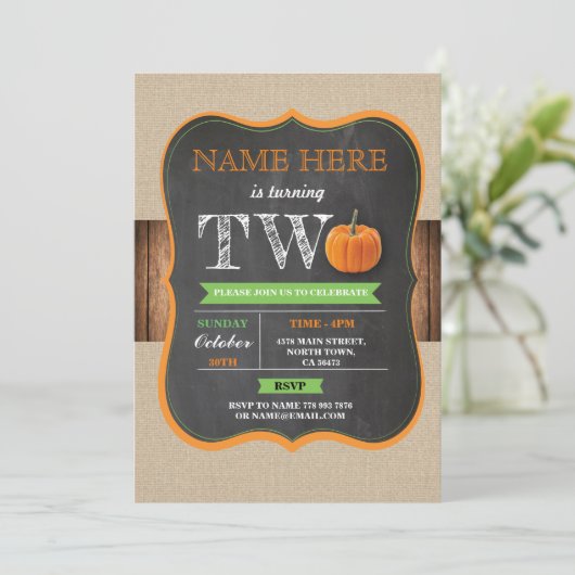 Pompoen 2e 2 Twee Verjaardag Party Jongen Meisje U Kaart (Staand voorkant)