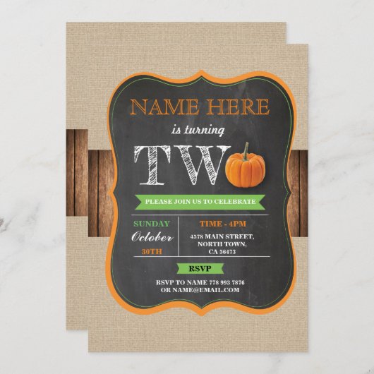 Pompoen 2e 2 Twee Verjaardag Party Jongen Meisje U Kaart (Voorkant / Achterkant)